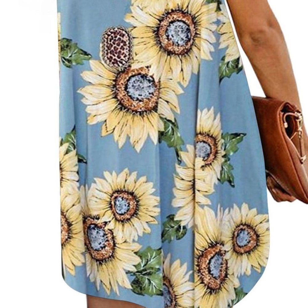 NWT Sky Blue Sunflower Pattern Button Slip Cami Dress - Picture 4 of 4